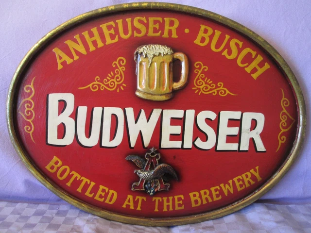 Quadro Pannello Pubblicitario Birra Budweiser In Legno A Rilievo - Vintage Orig.