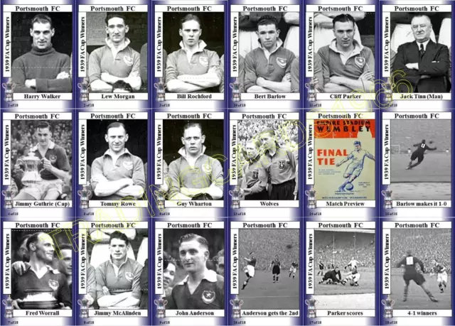 Portsmouth FC 1939 FA Cup final winners football trading cards