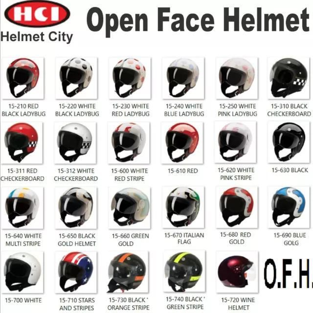 BIKER HELMET HCI 15 Open Face Motorcycle Helmets Helmet City