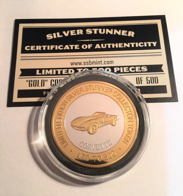 2019 "GOLD " CHEVROLET CORVETTE Silver Stunner Coin C.O.A. LTD 500, Car, Gift