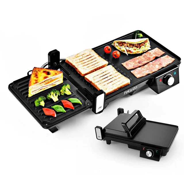 3 In 1 Electric Griddle Nonstick Skillet & Panini Press Grill Temperature Adju