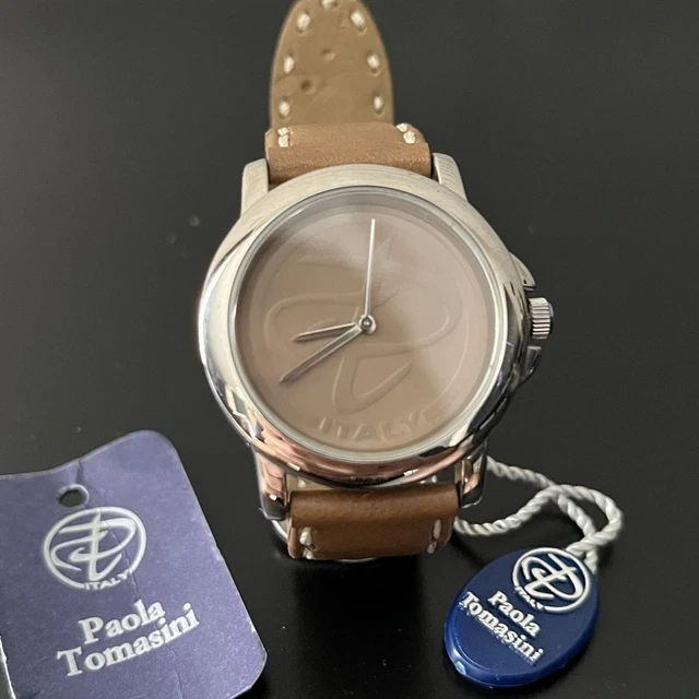 Montre Homme Paola Tomasini Quartz Acier - Cadran Noir, Bracelet Cuir, Vintage