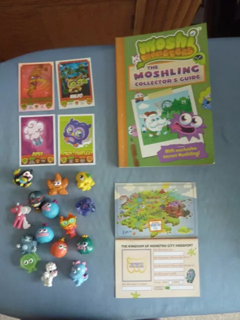 moshi monster bundle, book, figurines and 4 cards