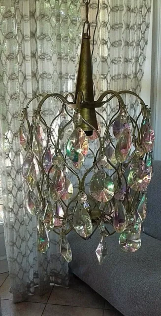 Lampadario vintage a gabbia cristalli iridescente vintage Chandelier