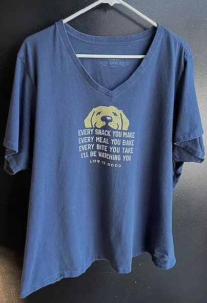 Life Is Good Womens Navy Crusher T-shirt Dog Every Snack Short Slv V-neck Sz 3XL