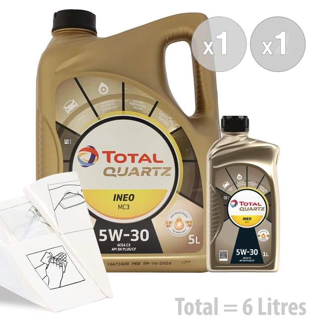 CAR ENGINE OIL Service Kit / Pack 6 LITRES Total Quartz Ineo MC3 5w30