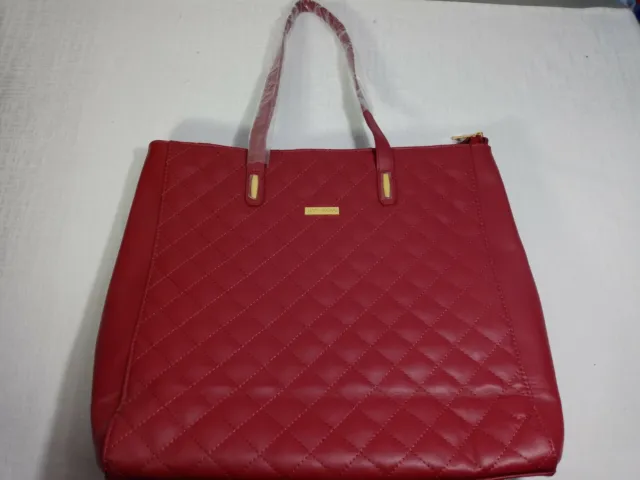 JOY & IMAN Diamond Quilted Genuine Leather Red Tote Bag - NWOT