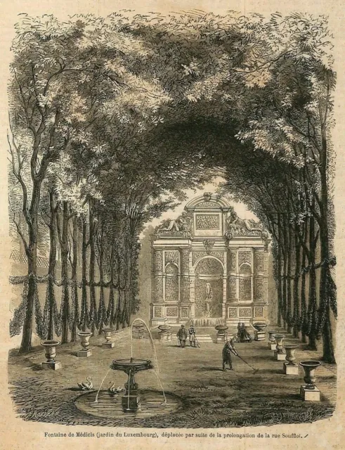 Paris / Fontaine De Medicis Du Jardin Du Luxembourg / Gravure Engraving 1862