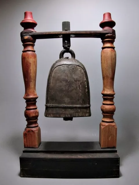 Thai Bronze Bell of Elephant & Wood Stand Figure 19/20th C