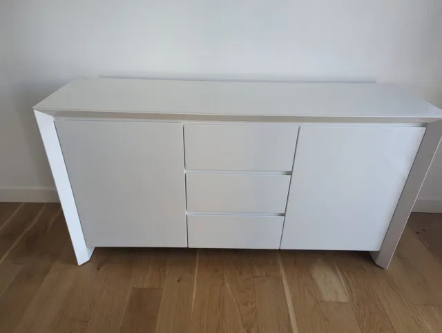 Large Storage Sideboard Dresser Cabinet 3 Drawer 2 Door White Gloss Flames