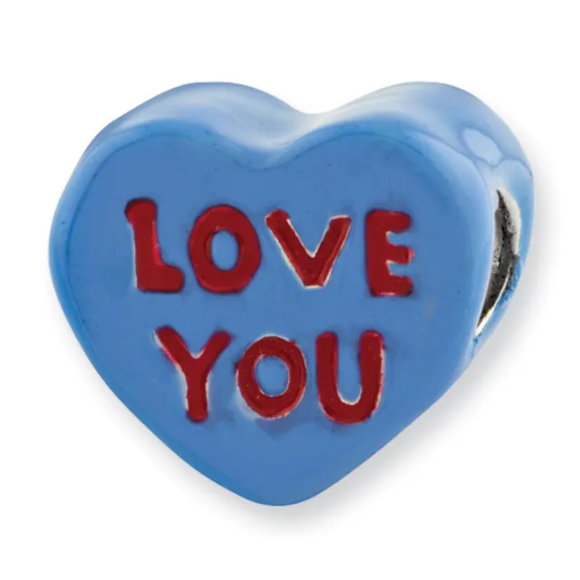 Love You Heart Kids Bead Enameled .925 Sterling Silver Reflection Beads