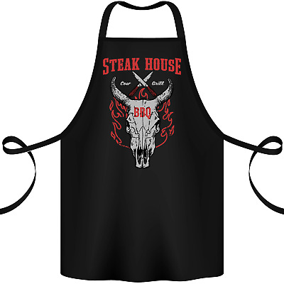 Steak House BBQ Cow Skull Grill Beef Food Cotton Apron 100% Organic