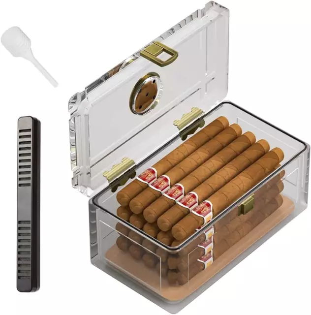 Acrylic Cigar Humidor with Humidifier and Hygrometer, Desktop Cigar Case Box Tha