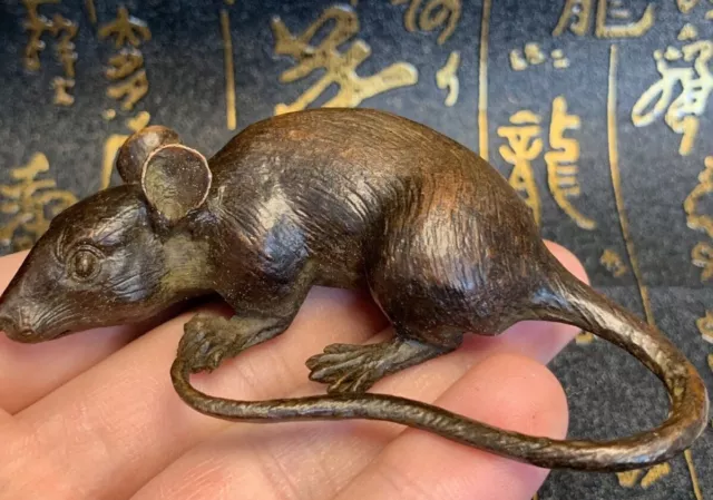 Rare bronze handmade mouse Figure statue netsuke collectable table decoration