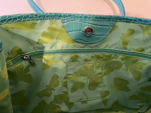 NWT Authentic Longchamp Roseau Croc Embossed Leather Tote Bag Turquoise 7