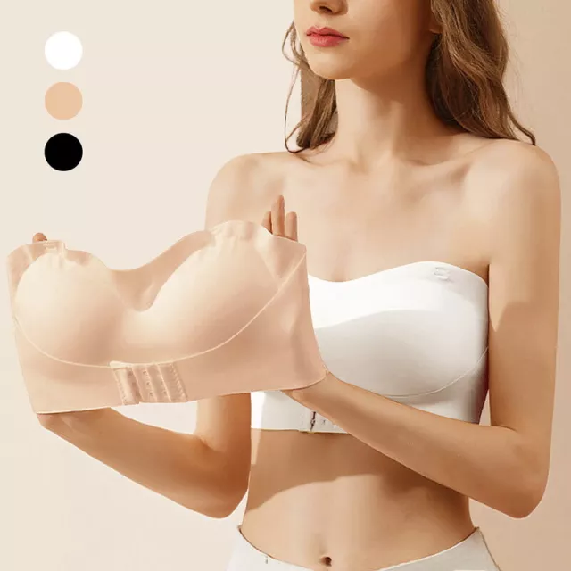 Women Sexy Strapless Gather Bra,Front Closure Push Up Invisible Lingerie