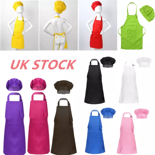 UK Kids Apron Chef+Hat Boys Girls Kitchen Cooking Baking Painting Fancy Dress Up