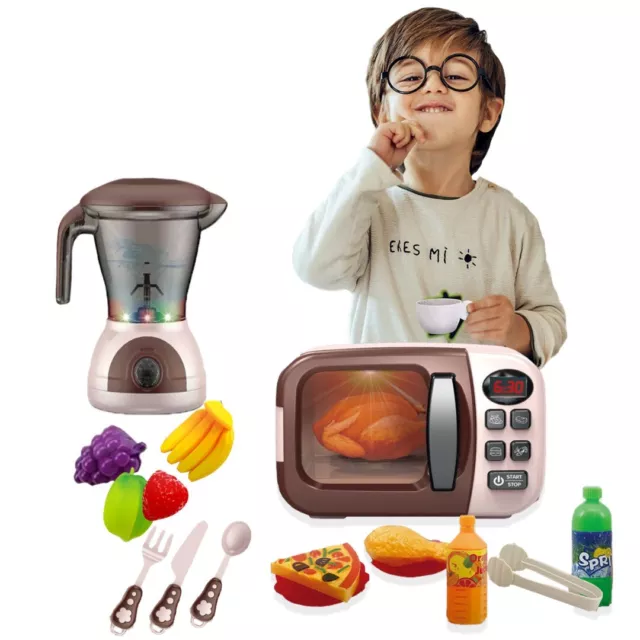 2in1 Kids Kitchen Microwave Oven Cooker Mixer Blender fruit Food Play set toys 2