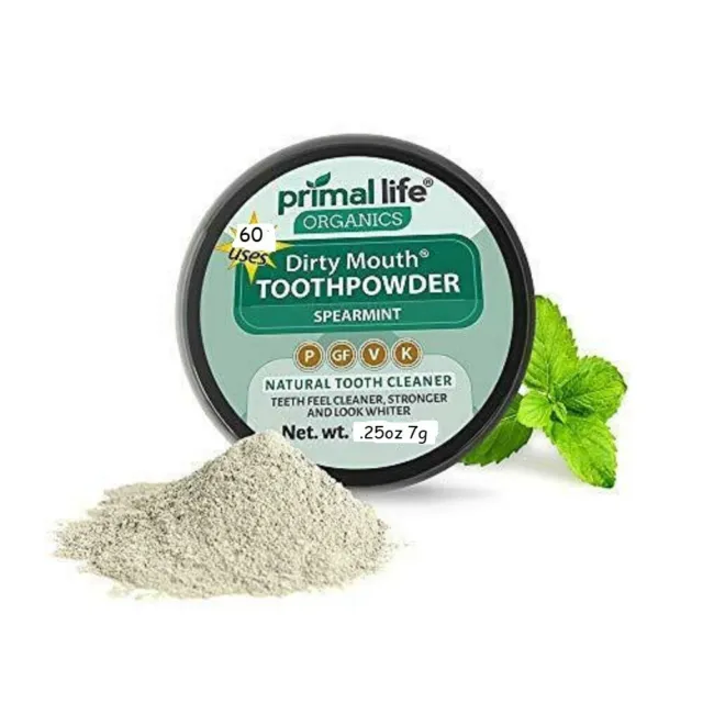 Dirty Mouth Tooth Powder for Teeth Whitening, Toothpaste Spearmint .25 oz Travel