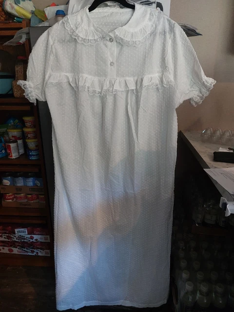 Civil War Dress~Victorian Style-Cotton White Sleep Gown, Short Sleeve Blouse