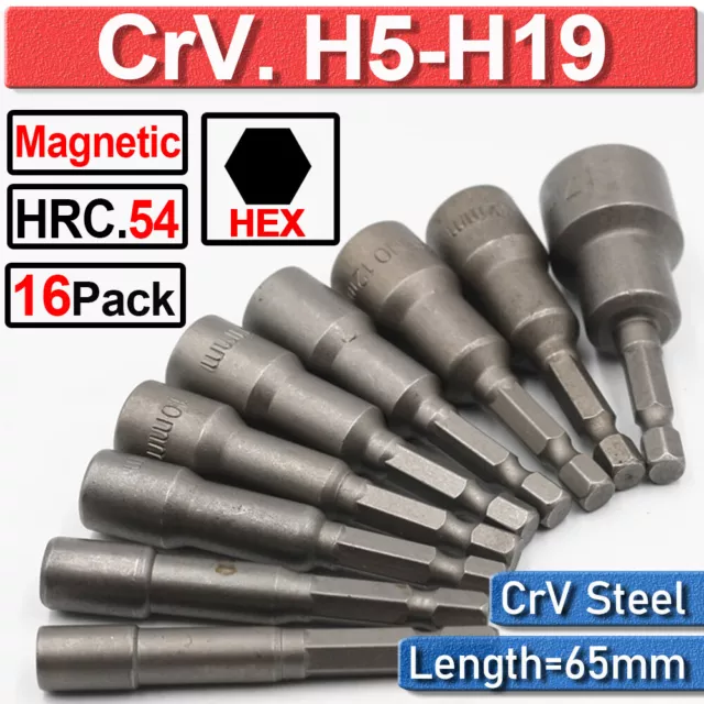 1/4" Nut Driver Bit Set Hex Magnetic Metric Impact Drill Socket Set 5 To 19mm