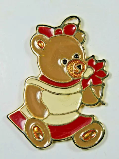 Awesome Enamel Signed Wallace Silversmiths Teddy Bear Christmas Pendant B5562