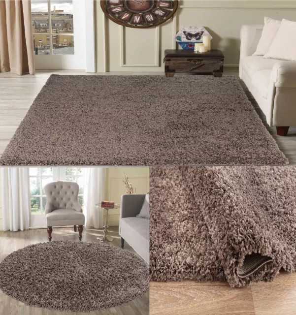 MODERN Soft TAUPE Small-Large Non-Slip Plain SHAGGY RUGS LivingRoom AREA Mats SD