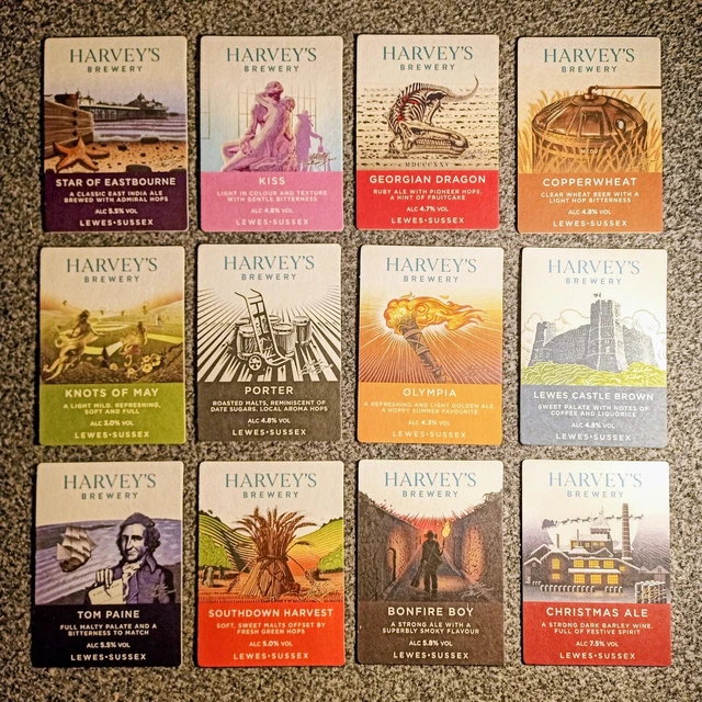 12 unique NEW Harveys Brewery Coasters Lewes Sussex Beer Mat Bierdeckel Bar Pub