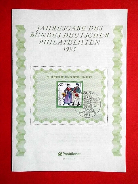 Beleg Ersttagsblatt BRD 1993 Jahresausgabe Philatelisten Mi. Nr. 1696 FDC St.