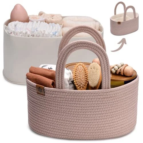 2-in-1 Baby Diaper Caddy Organizer for Changing Table, Cotton Rope Diaper