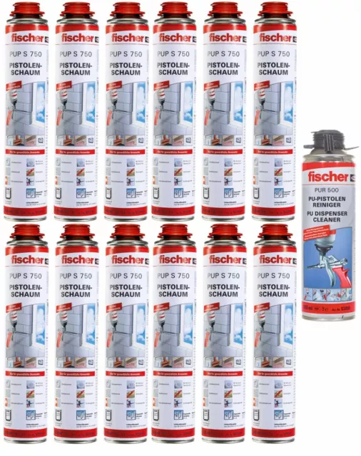 12x Fischer 1K Pistolenschaum PUP S 750ml B2 + 1x PUR500 500ml Reiniger