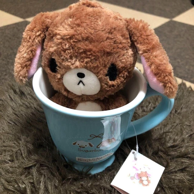 Sanrio Sugarbunnies Kurousa Poupée en peluche moelleuse avec ensemble de tasses