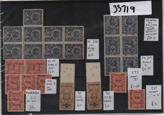 Nicaragua 1911 Railway Coupon stamps collection of blocks and singles, ungummed