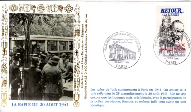 G665+FDC ENVELOPPE 1er JOUR   60° ANNIVERSAIRE  LIBERATION    DES CAMPS