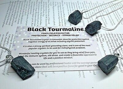 Black Tourmaline Small Gemstone Pendant Raw Schorl Stone Protection Necklace