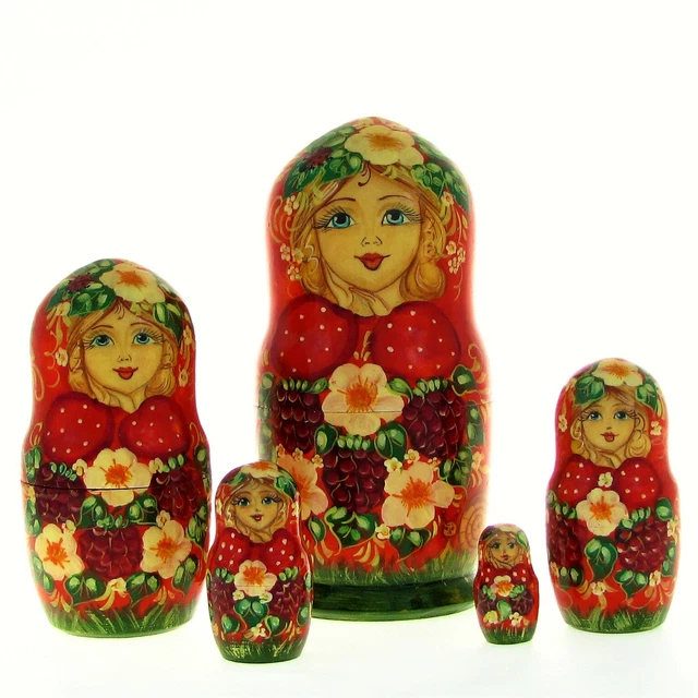 5 Poupées russes H17 peint main signé Matriochka Père NOEL Nested Doll