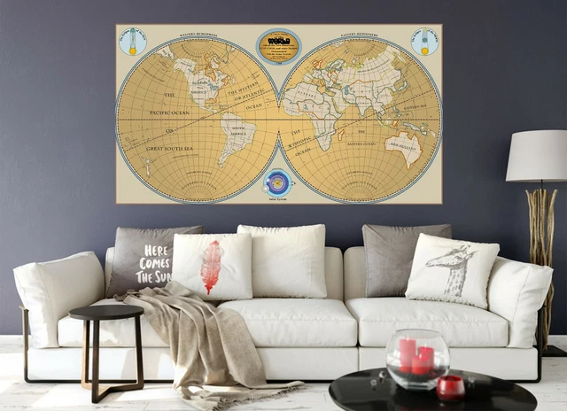 MOBYAT Papier peint 3D carte du monde bleu - Panneaux de papier peint photo pour salon, fond TV, 3D, 430 x 300 cm