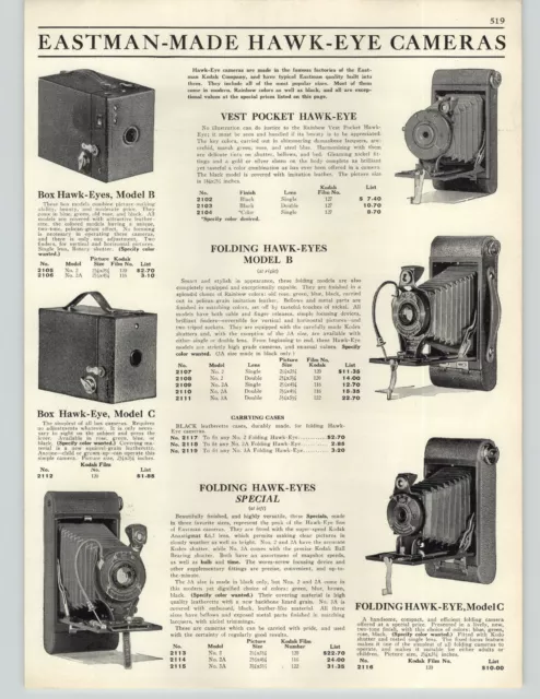 1932 PAPER AD Eastman Hawk-Eye Folding Camera Box Model B C