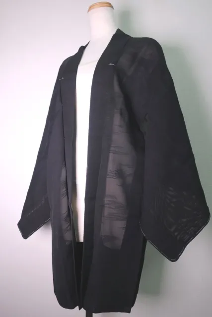 8594G3 Silk Vintage Japanese Kimono Haori Jacket See-Through for Summer Wave