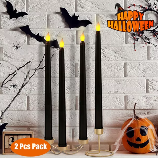 2 Pcs LED Taper Candles Lights Electric Flameless Halloween Party Decor Black