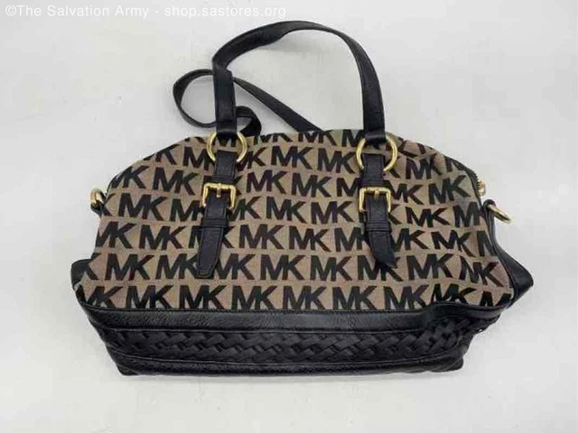 Michael Kors Womens Gladstone Beige Black Signature Double Handles Satchel Bag
