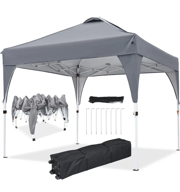 Ej.Victor Gazebo 3x3m Pop Up. Grey. Instant Folding. Wheeled Bag. Event Tent