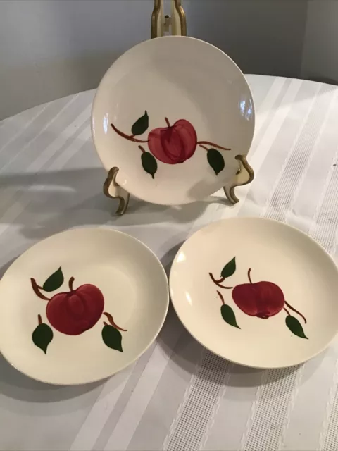 SET 3 Vtg. 7" hand painted SALAD DESSERT Plate BLUE RIDGE SOUTHERN Apple