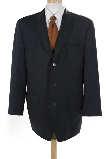DKNY Mens Gray Wool Striped Three Button Long Sleeve Blazer Jacket Size 42