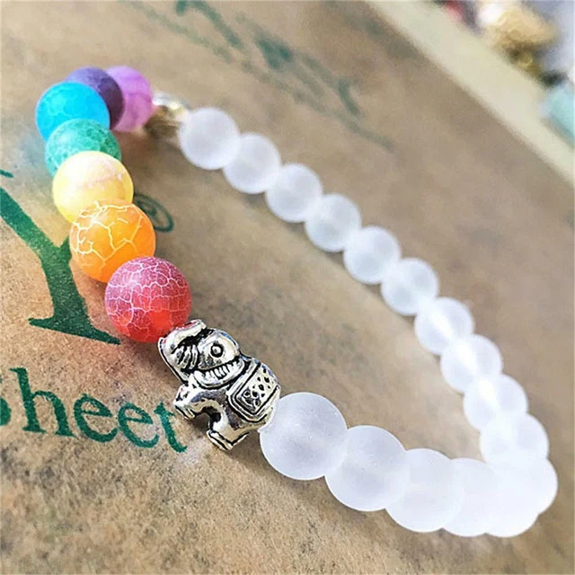 8mm White Frosted Crystal Gemstone Agate Bracelet 7.5 Inches Meditation Reiki