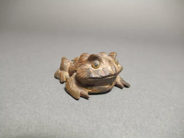 Vintage Japan Cryptomeria Cedar Hand-Carved Frog.