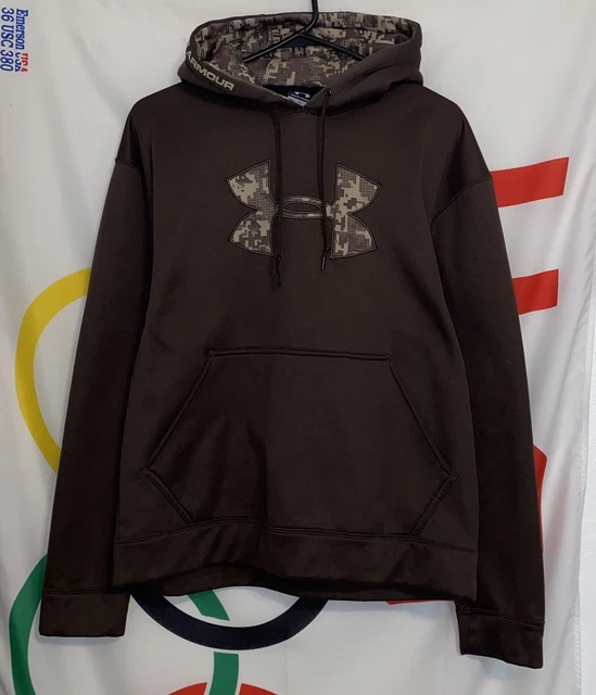 Under Armour Hoodie Mens Small Brown Digital Camo Logo Pullover Sweatshirt Poly