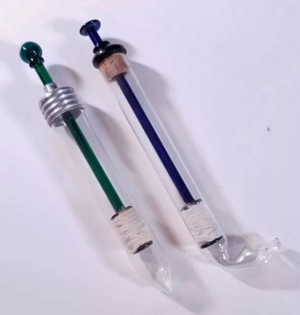 Pair Antique Late 1800s Early 1900s Blown Glass Medical Ear Syringes Super Nice