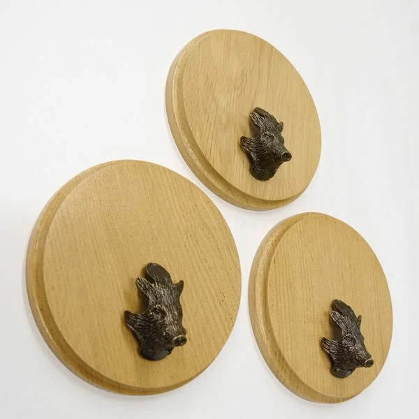 3 Pieza Keilerschilder Redondo Roble Claro AF15cm Con 3 Jabalí Cabeza Decoración