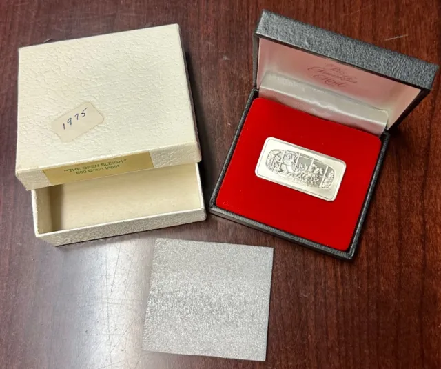 1975 Franklin Mint 500 grains SOLID STERLING SILVER PROOF INGOT 1.2 oz with BOX